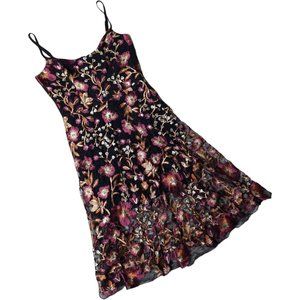 Dress the Population Uma Black Floral Sequin Embroidered Mesh Midi Dress L 10 12